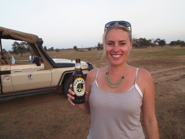 Kate Erskine - enjoying a local beer in Amboseli National Park